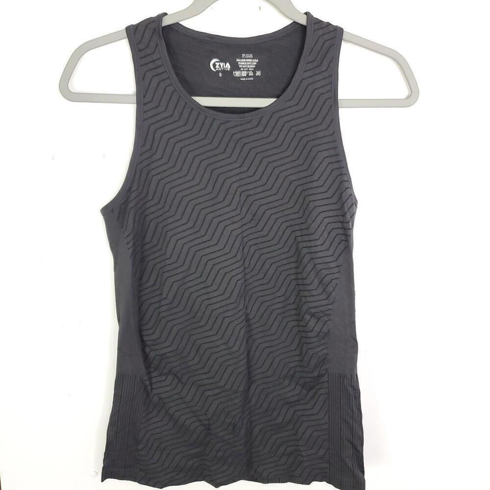 Zyia Active Top Womens Small Diagonal Striped Textured Fitted Workout Gym Tank